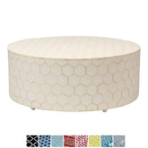 Maaya Bone Inlay Round drum Coffee Table White Honeycomb